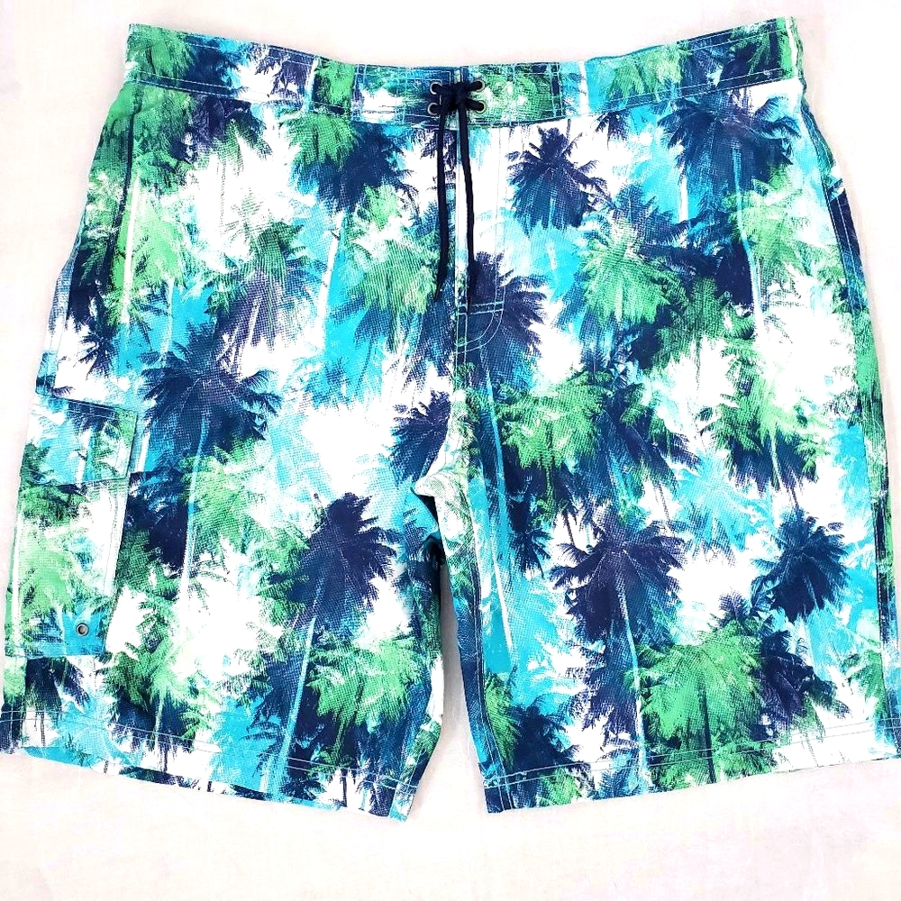 Roundtree & Yorke Cargo  Blue & Green Tropical Swim Trunks